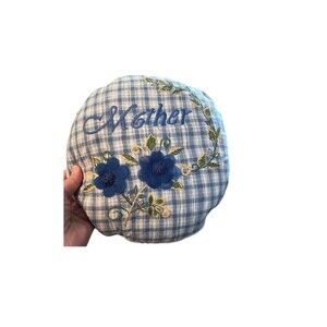 April Cornell NWT NOS Vintage "Mother" Round Floral Throw Accent Pillow Blue